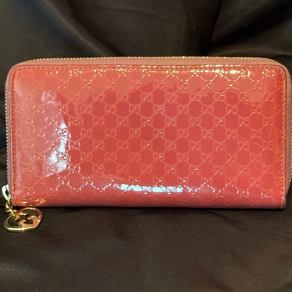 ❌SOLD❌ Authentic GUCCI Micro GG Guccissima Patent Leather Zip Around Long Wallet